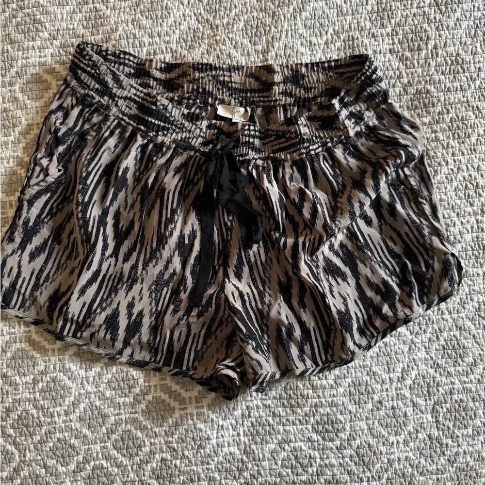 Joie High Waist Black and Tan Shorts with Elastic Waistband